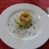 Tortino al tartufo su crema di asparagi e cuore di bufala